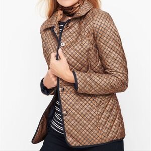 Talbots Quilted Gold and Navy Chain Pattern Equestrian‎ Style Jacket Size XS